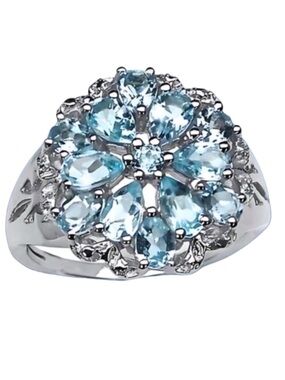 Authentic Designer Ring Round Cut Sterling Silver 2.78 CTW Topaz Swiss Blue NWT